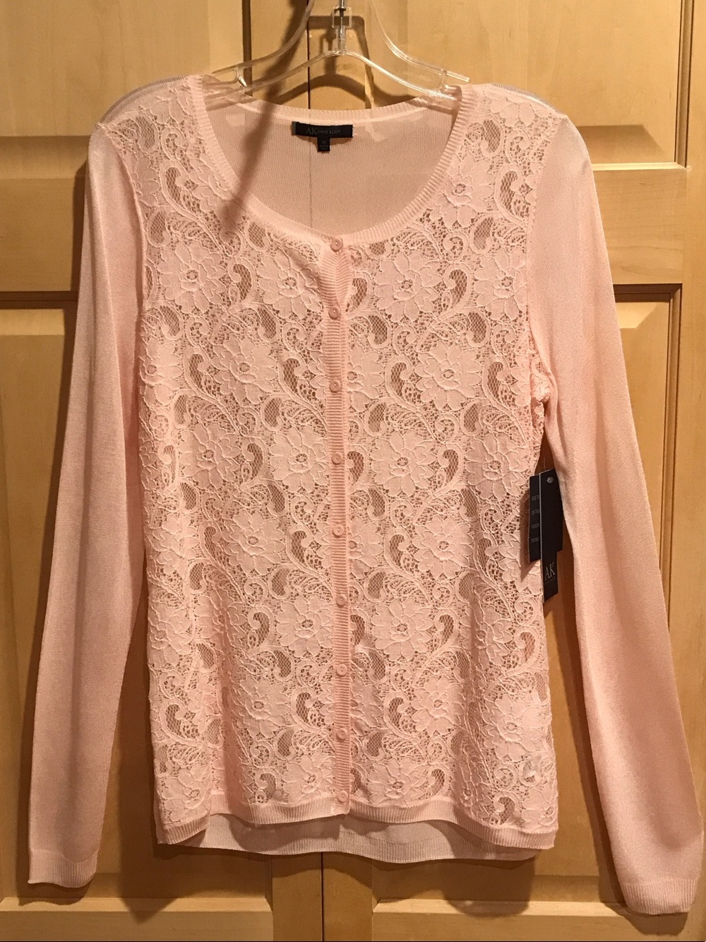 New Anne Klein Light Pink Lace Front Cardigan